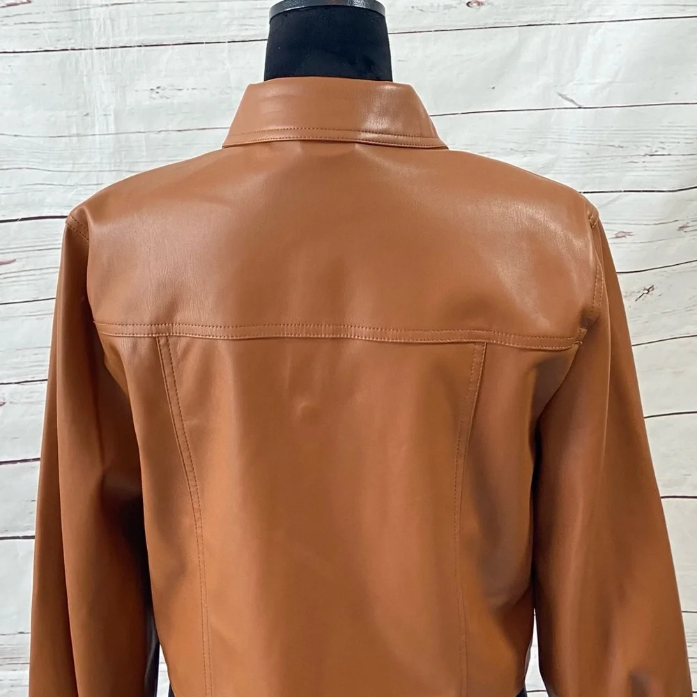 Calvin Klein Jacket‎ Women's Medium Brown Cropped Faux Leather